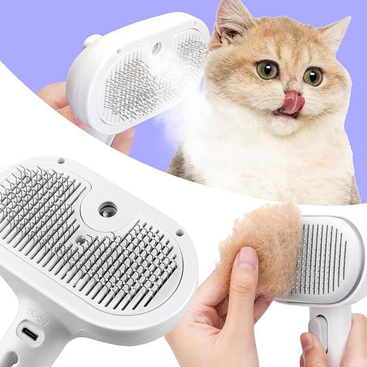 Cat Steam Brush, Rechargeable Silicone Cat Brush for Shedding, 3 in 1 Pet Hair Removal Tool, Self Cleaning Steamy Cat Brush for Massage, Dog Brush for Shedding, Cat&Dog Hair Remover, Cat Accessories