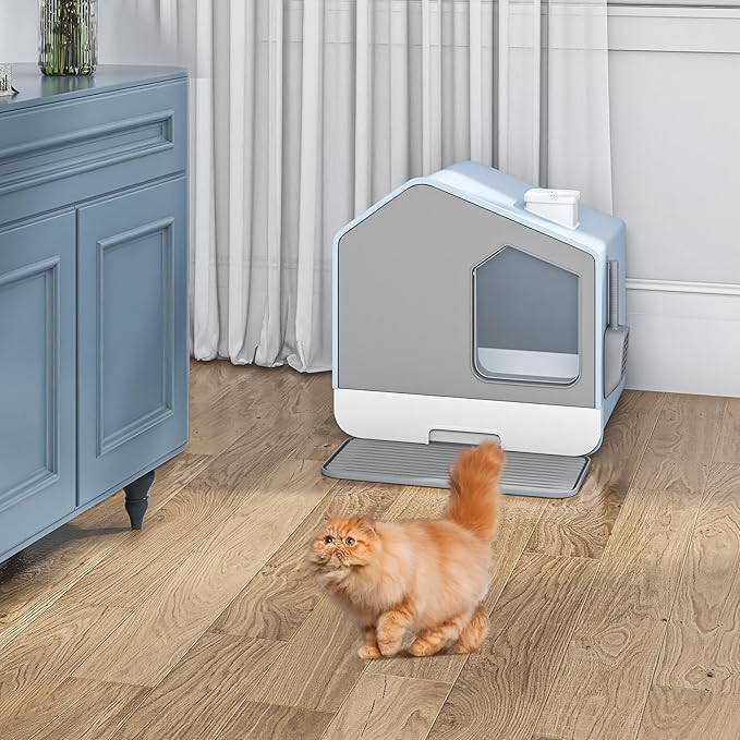 YITAHOME Extra Large Enclosed Cat Litter Box with Mat and Litter Scoop, Odorless Anti-Splashing XL Covered Hooded Cat Box, No Installation Needed