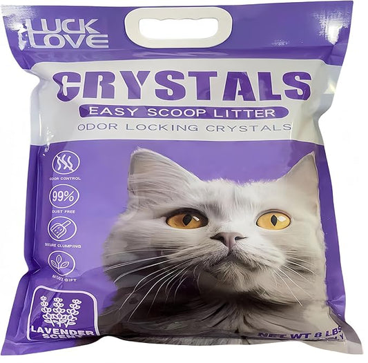 Premium Clear Crystal Cat Litter - Super Absorbent, Non-Clumping, Dust-Free Formula for Odour Control - 8lb Bag (1), Lavender Scent