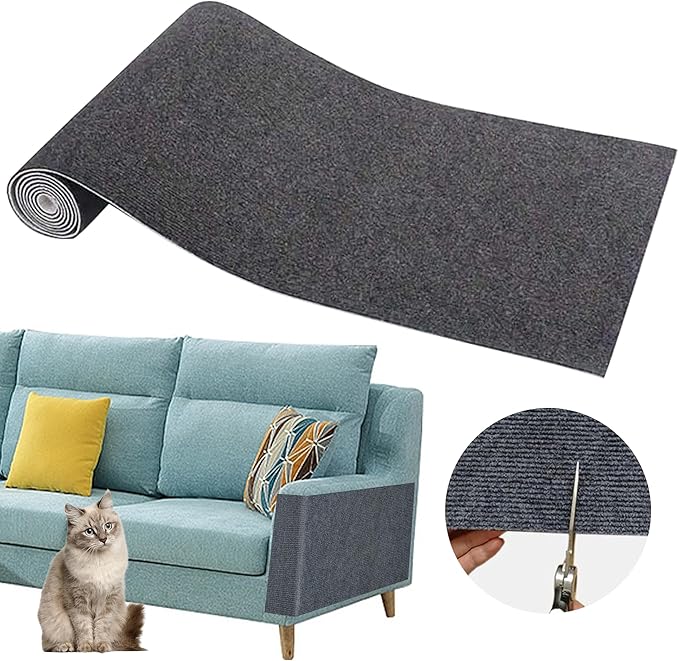 Cat Scratch Furniture Protector Pads with Self-Adhesive Backing, 98.5"X15.8" Dark Gray Randomly Cutting Trimmable Cat Scratch Carpet Mat Post Tree Shelves Cover Replacement for Sofa,Couch,Door,Corner