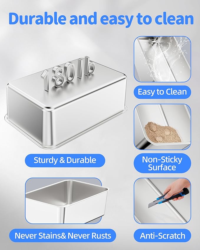 Stainless Steel Litter Box Set- [6-in-1] Extra Large Cat Litter Box with Pedal, Mat, Scoop, Brush, Wands, Non-Sticky Metal Litter Box for Cat, Kitt, Odorless, Easy Clean (23.6"x15.7"x8", 2 Pack)