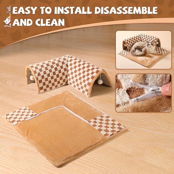 Marchul Cat Tunnel Bed for Indoor Cats, 2 in 1 Cat Bed and Tunnel Cat Toys, 42.5cm(16.73in) Cat Tunnel, with 3D Rebound Foam, Detachable & Washable Pet Bed and Play Tunnel, Non-Slip Bottom