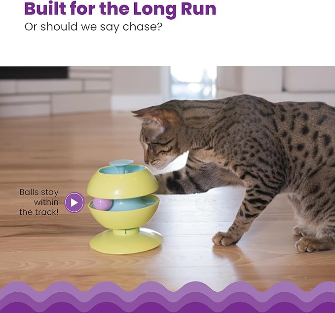 Catstages Twist-A-Ball Track Convertible Cat Track with Three Ways to Play, Standing, Infinity, or Rolling Ball Track, Blue