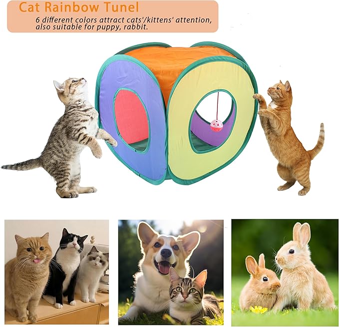 Cat Kitten Toys for Indoor Cats 42 Pack,Interactive Kitten Cat Toy Set with Collapsible Cat Tunnel Tube Tent, Cat Kitten Feather Wand Teaser with Bell