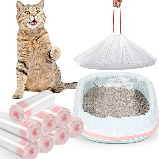 Sabary 80 Count Cat Litter Box Liners Jumbo Kitty Pan Bags with Drawstring Sturdy Hdpe Material for Cat Pet Waste Litter Box Tray, Pink, 36 x 18 Inch