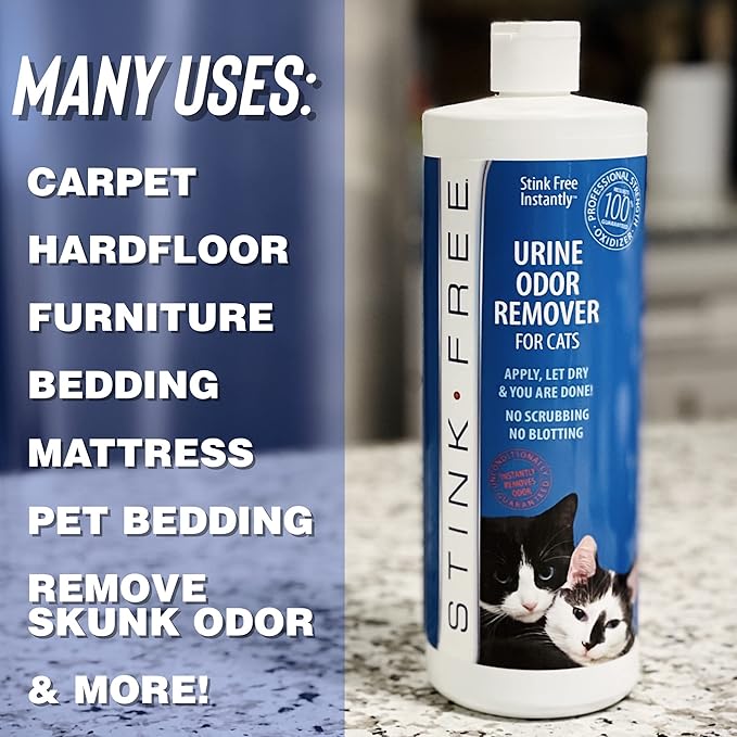Instantly Urine Odor Remover & Eliminator for Cat Urine - Neutralizer of Cat Pee, Oxidized Based Urine Cleaner Solution for Carpets, Rugs, Mattress, etc. 32 oz bottle (1 Quart)