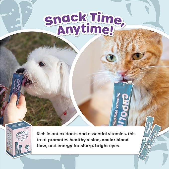 Squeeze Vita Stick Lickable Treats for Dogs & Cats. 49 Eye Health Sticks with Essential multivitamins. Soft and Tasty Paste for All Life Stages, Supporting Eyes Health