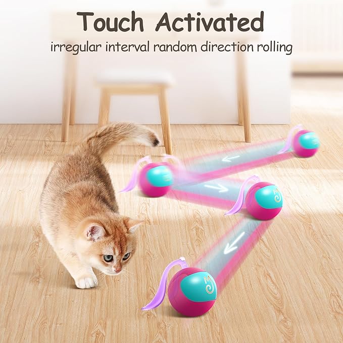Migipaws Interactive Cat Ball Toy Set, Fun Tracker, Glowing Chase Ball with MystiChaser Pouch, Fluffy Tail, A Small Mice(Rose)