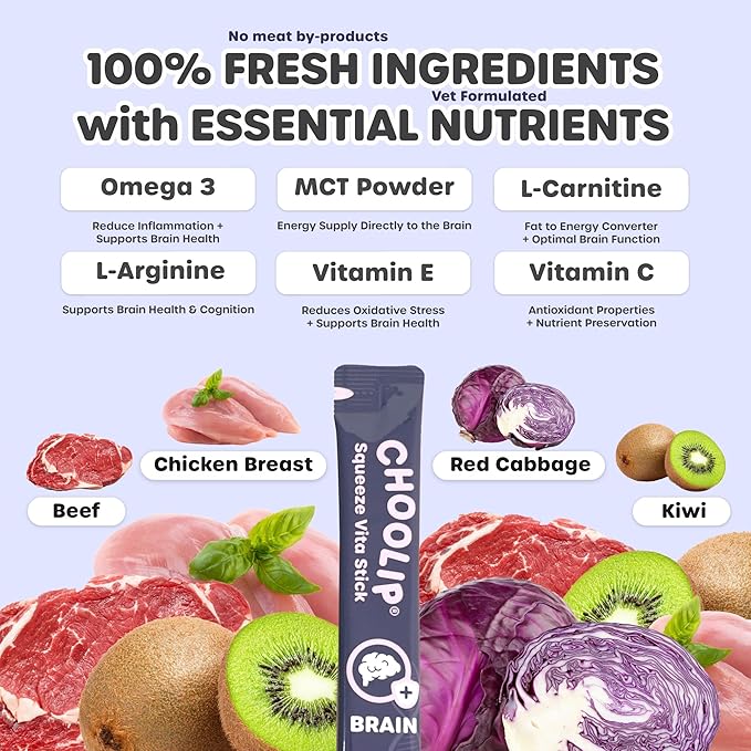 Squeeze Vita Stick Lickable Treats for Dogs & Cats. 49 Brain Support Sticks with Essential multivitamins. Soft and Tasty Paste for All Life Stages, Supporting Brain Health