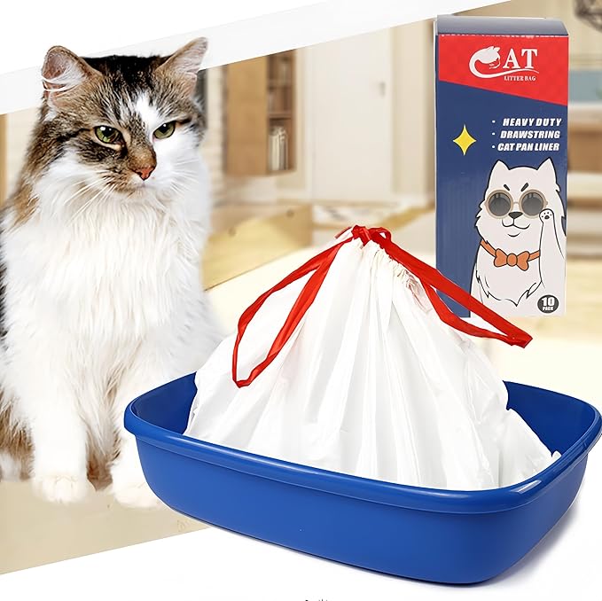 Litter Box Liners, Disposable Cat Litter Liners, Heavy Duty Plastic Litter Box Liners, Jumbo Size: 36 * 19 inch, Close & Scratch Resistant (10 Count, Scent Free)