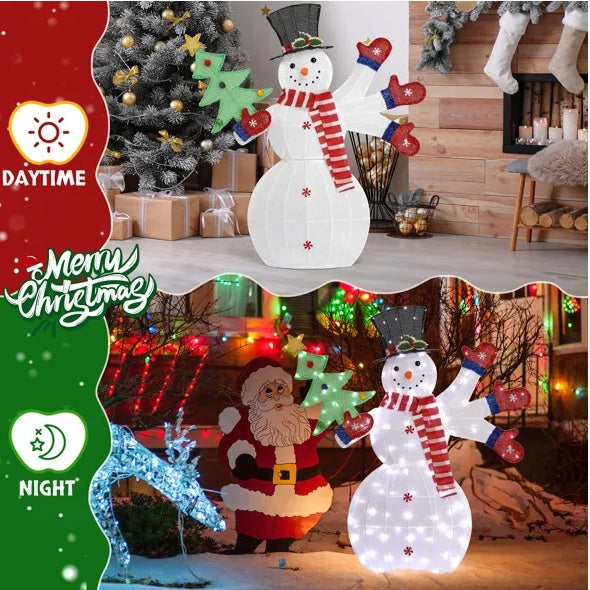Lighted Snowman Christmas Yard Decorations, Pre-lit 2D Snowman Waving Hands With 170 LED Warm White Lights And Stakes For Xmas Outdoor Holiday Indoor Decor Lighted Holiday Displays