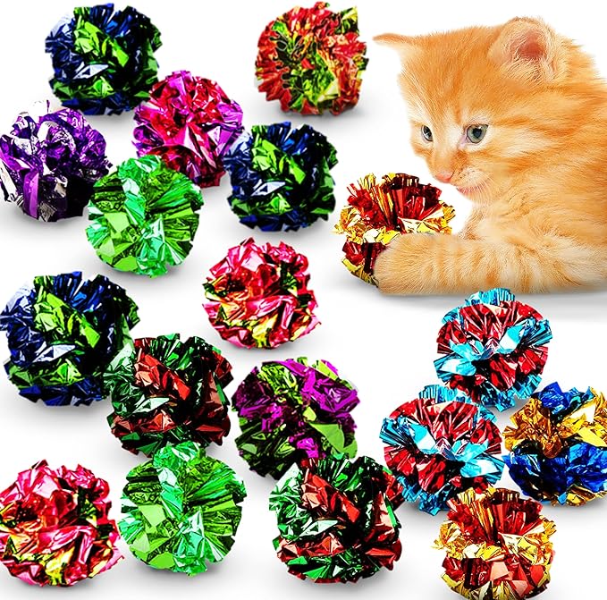 SunGrow Cat Crinkle Balls, 1.5-2 Inches, Lightweight, Ideal for Kittens and Adult Cats (Multicolor, 18 Pieces)