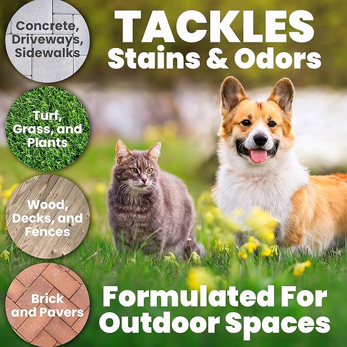Unique Turf & Outdoor Odor and Stain Remover, Outdoor Pet Odor Eliminator, Removes Animal Odors and Stains from Yard, Grass, Other Outdoor Spaces, 128 oz. Liquid Concentrate