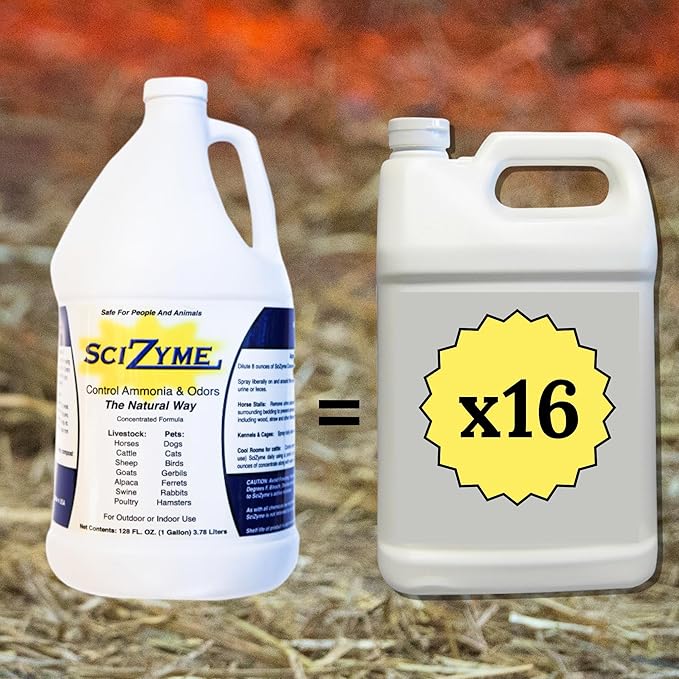 SciZyme - Enzyme Based Eliminator & Control Odors & Ammonia in Cooler Rooms, Barns, Trailers, Kennels, Etc. (Makes 16 Gallons)