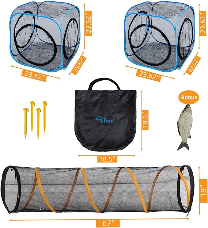 Cat Play Tunnel + Cube(with Three Ways) for Indoor and Outdoor, Cat Play House, Cat Enclosures, Collapsible Cat Cube, Tunnel, Cat Toys Easy to Connect with Cat Tent（2 Cubes + Run Tunnel）