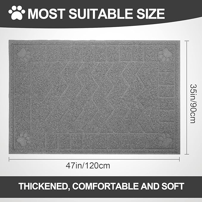 Cat Litter Mat, Litter Trapping Mat Soft on Kitty Paws, 47" x 35" Kitten Litter Box Mat for Cleaner Floors, Waterproof, Easy Clean, Durable XL Large Size Cat Litter Pad for Kitten.