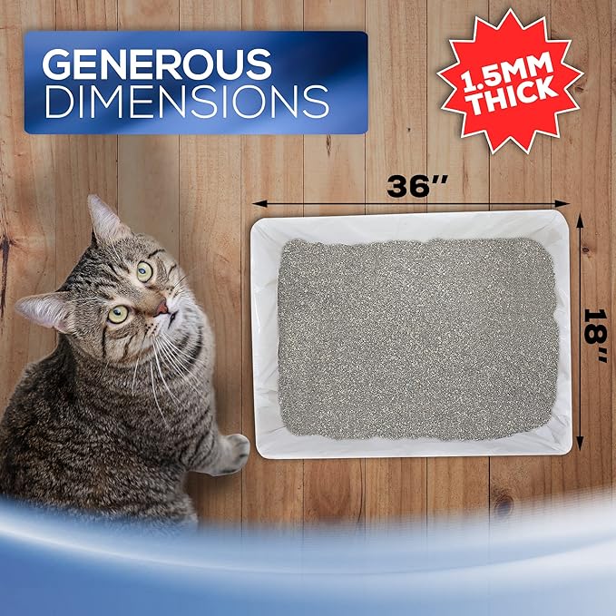 Self Sifting Kitty Litter Box Liners, Set of 7 - Flat Base Disposable Cat Waste Tray Bags for Pet Poop - XL Design for Large Trays - With Inbuilt Drawstring Handles - Liner Fits the Corner of the Pan