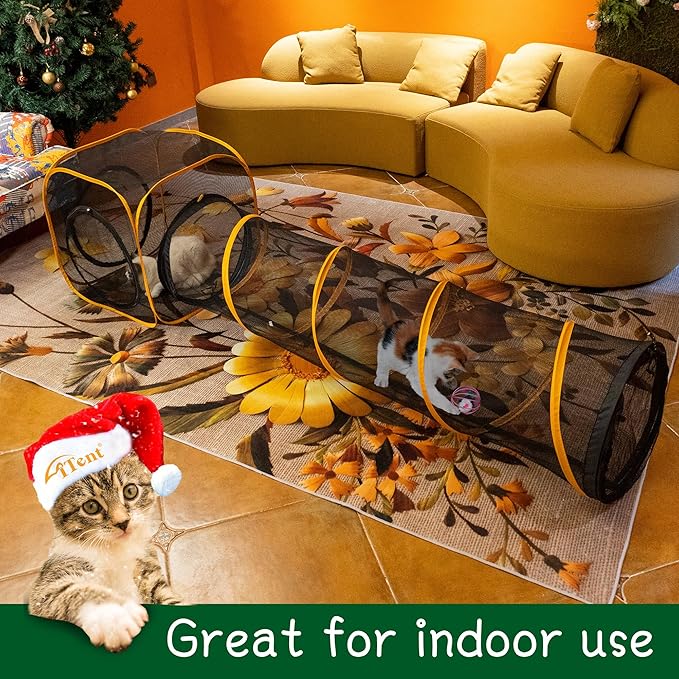 Cat Play Tunnel + Cube(with Three Ways) for Indoor and Outdoor, Cat Play House, Cat Enclosures, Collapsible Cat Cube, Tunnel, Cat Toys Easy to Connect with Cat Tent