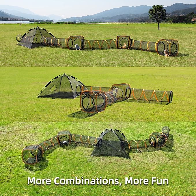 Cat Play Tunnel + Cube(with Three Ways) for Indoor and Outdoor, Cat Play House, Cat Enclosures, Collapsible Cat Cube, Tunnel, Cat Toys Easy to Connect with Cat Tent