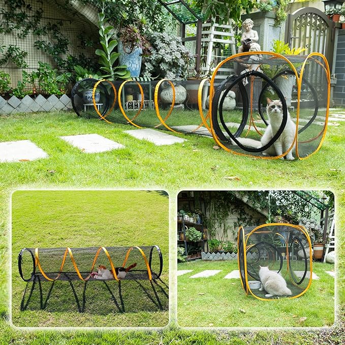 Cat Play Tunnel + Cube(with Three Ways) for Indoor and Outdoor, Cat Play House, Cat Enclosures, Collapsible Cat Cube, Tunnel, Cat Toys Easy to Connect with Cat Tent
