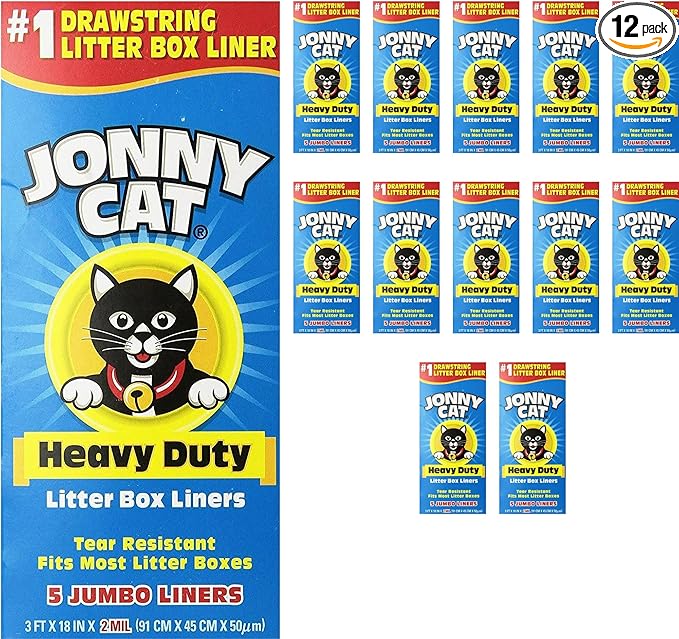 Jonny Heavy Duty Cat Litter Box Liners (Pack of 12), Cat litter Box Liners Jumbo, 5 Liners Box