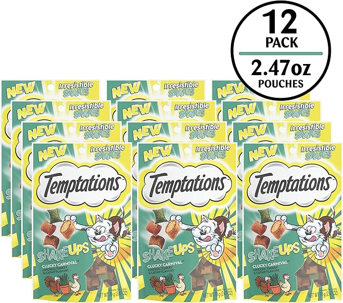 Temptations ShakeUps Crunchy and Soft Cat Treats, Clucky Carnival Flavor, (12) 2.47 oz. Pouches