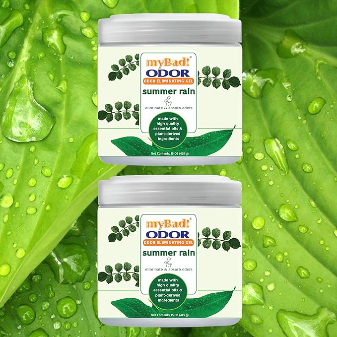 Odor Eliminator Essential Oil Gel 15 oz - Air Freshener - Eliminates Odors in Bathroom, Pet Area, Closets, RVs, Pet Areas (Summer Rain, 2 Pack)