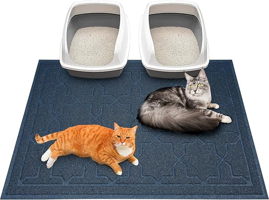 Yimobra Cat Litter Mat, 47"x36" Litter Box Mat with Litter Lock Mesh, Soft Cat Litter Mat Litter Trapping Mat, Easy to Clean, Non-Slip, Water Resistant, Litter Free Floors, Dark Blue