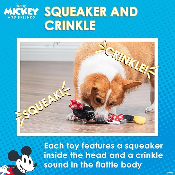 Minnie Mouse Plush Squeaky with Flattie Crinkle Body Dog Toy 13.5in | Disney Dog Toys | Plush Squeaker Toy for Dogs Inspired by Minnie Mouse, Disney Mickey and Friends